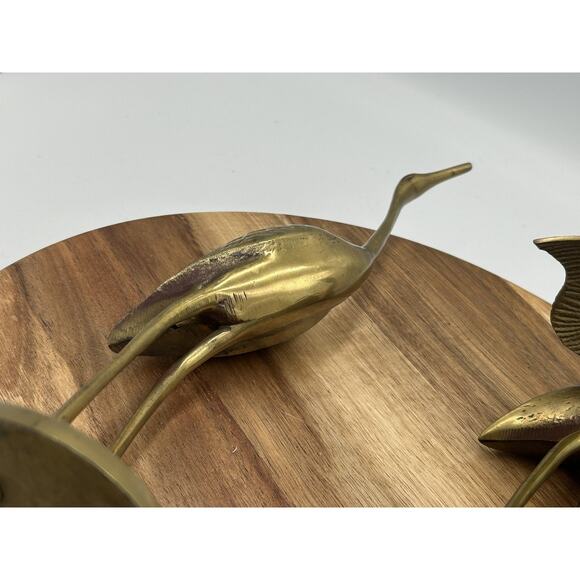 Solid Brass Crane Heron Egret Bird Figurines Pair Sculptures Textured Set of 2 - Picture 11 of 11